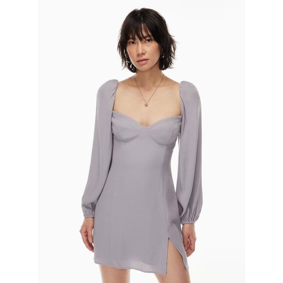 Wilfred Lilac Long-Sleeve Mini Dress With Sweetheart Neckline & Side Slit - Picture 1 of 12
